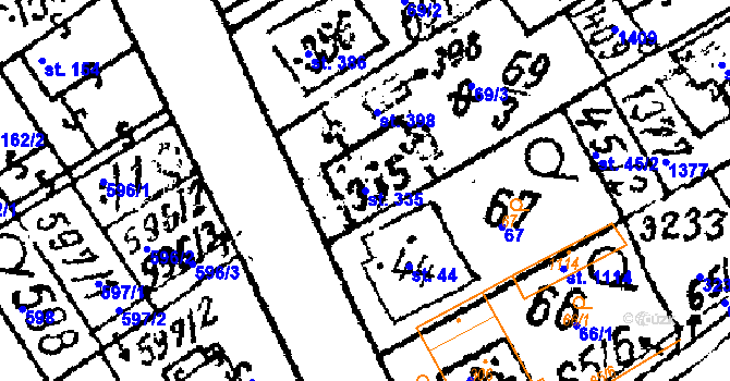 Parcela st. 335 v KÚ Prosiměřice, Katastrální mapa