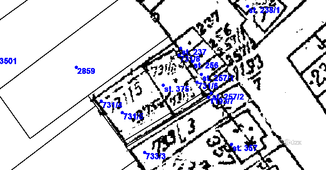 Parcela st. 375 v KÚ Prosiměřice, Katastrální mapa