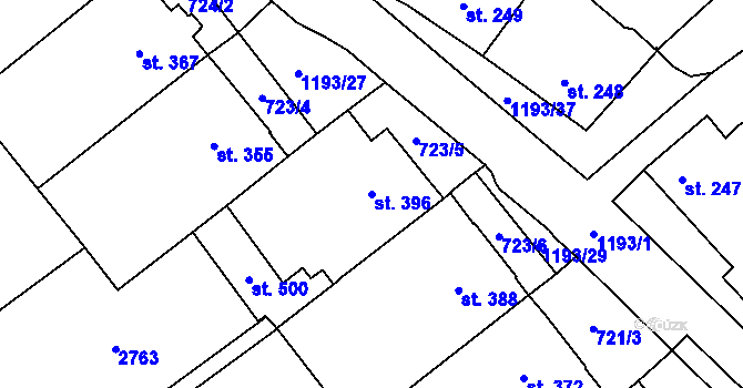 Parcela st. 396 v KÚ Prosiměřice, Katastrální mapa