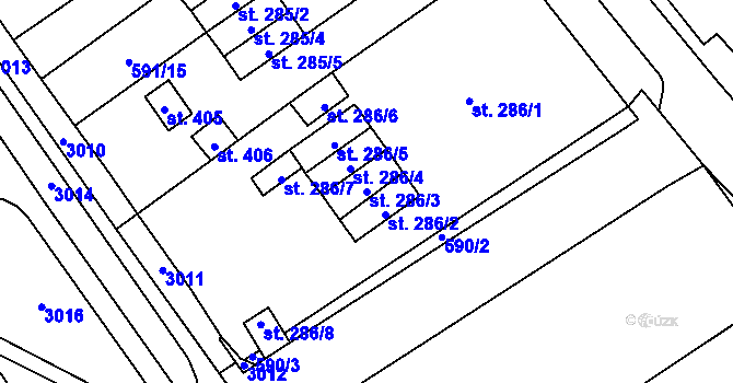 Parcela st. 286/3 v KÚ Prosiměřice, Katastrální mapa