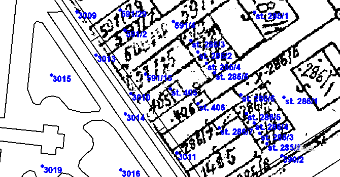 Parcela st. 405 v KÚ Prosiměřice, Katastrální mapa