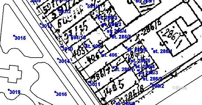 Parcela st. 406 v KÚ Prosiměřice, Katastrální mapa