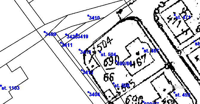 Parcela st. 504 v KÚ Prosiměřice, Katastrální mapa