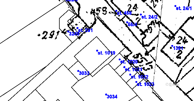 Parcela st. 1019 v KÚ Prosiměřice, Katastrální mapa