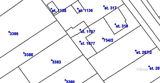 Parcela st. 1077 v KÚ Prosiměřice, Katastrální mapa