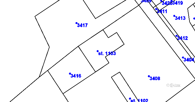 Parcela st. 1103 v KÚ Prosiměřice, Katastrální mapa