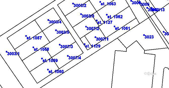 Parcela st. 1129 v KÚ Prosiměřice, Katastrální mapa