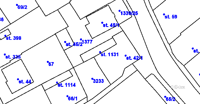 Parcela st. 1131 v KÚ Prosiměřice, Katastrální mapa
