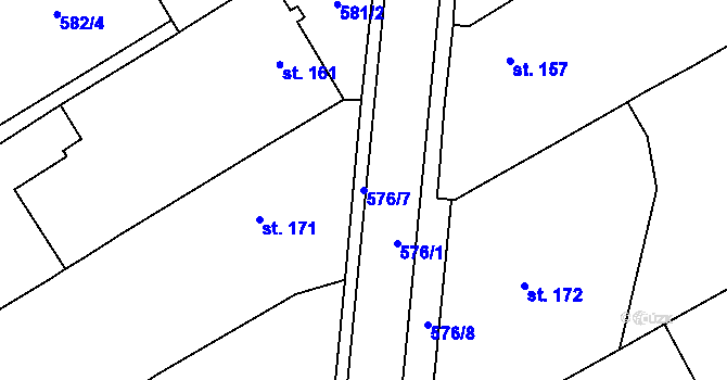 Parcela st. 576/7 v KÚ Prosiměřice, Katastrální mapa