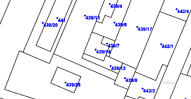 Parcela st. 439/14 v KÚ Proskovice, Katastrální mapa