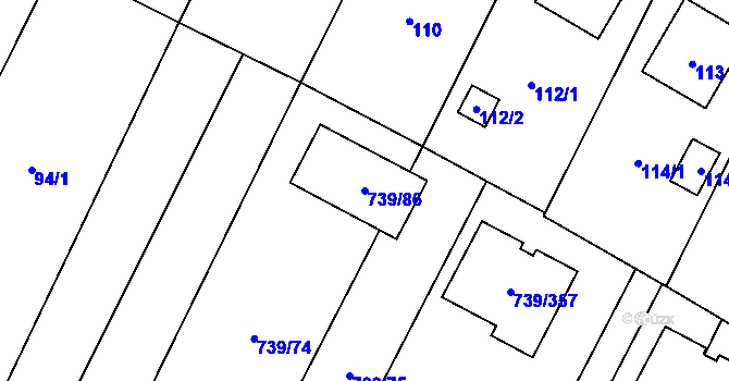 Parcela st. 739/86 v KÚ Proskovice, Katastrální mapa