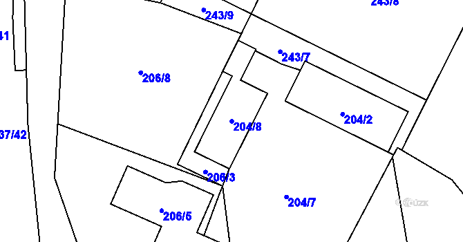 Parcela st. 204/8 v KÚ Proskovice, Katastrální mapa
