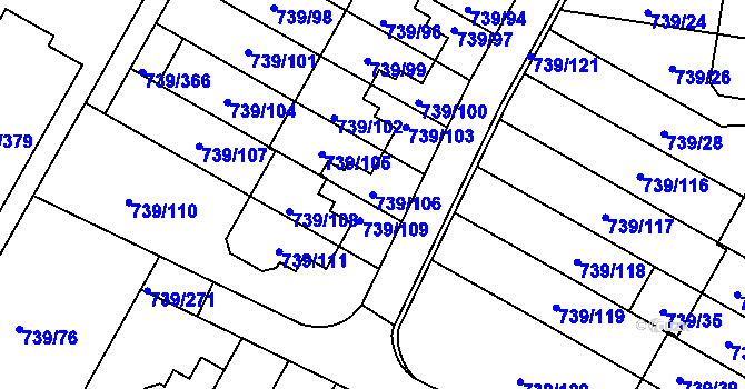 Parcela st. 739/106 v KÚ Proskovice, Katastrální mapa