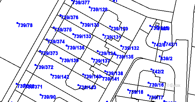 Parcela st. 739/134 v KÚ Proskovice, Katastrální mapa