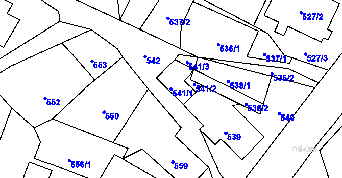 Parcela st. 541/1 v KÚ Proskovice, Katastrální mapa
