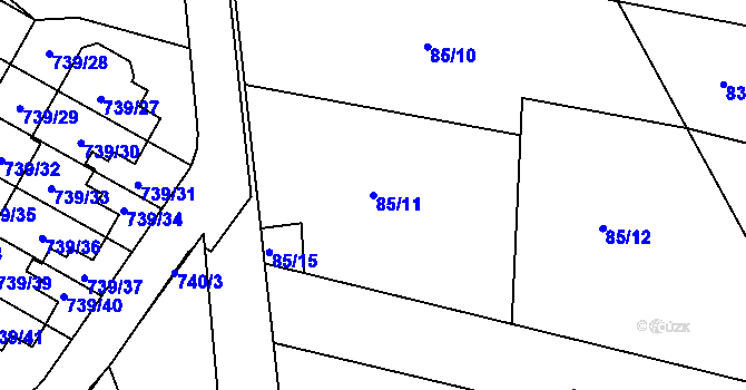 Parcela st. 85/11 v KÚ Proskovice, Katastrální mapa