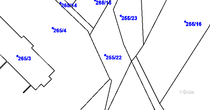 Parcela st. 255/22 v KÚ Proskovice, Katastrální mapa