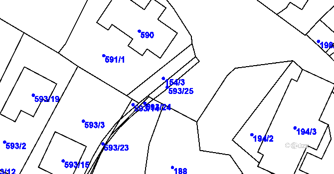 Parcela st. 593/25 v KÚ Proskovice, Katastrální mapa