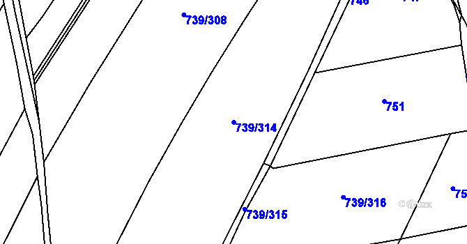 Parcela st. 739/314 v KÚ Proskovice, Katastrální mapa