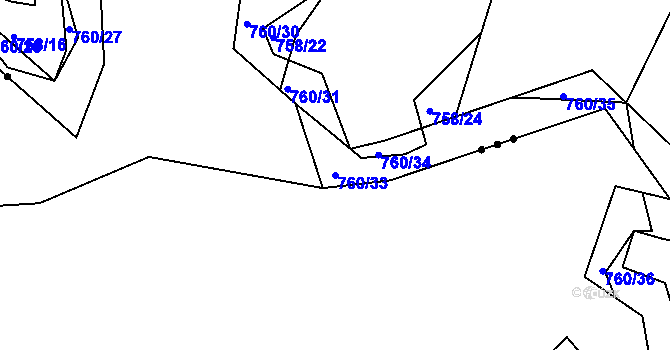 Parcela st. 760/33 v KÚ Proskovice, Katastrální mapa
