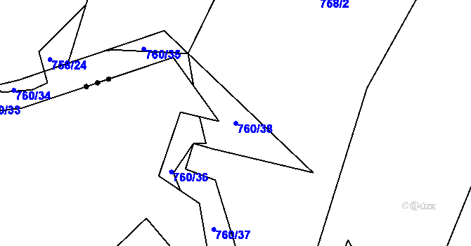 Parcela st. 760/38 v KÚ Proskovice, Katastrální mapa