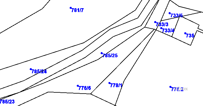 Parcela st. 785/25 v KÚ Proskovice, Katastrální mapa