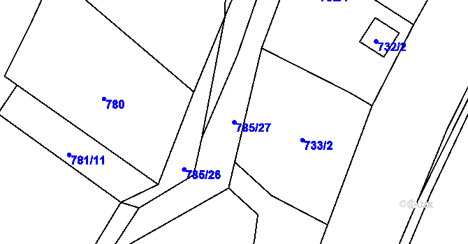 Parcela st. 785/27 v KÚ Proskovice, Katastrální mapa