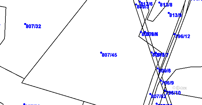Parcela st. 807/45 v KÚ Proskovice, Katastrální mapa