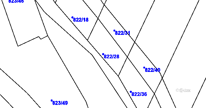 Parcela st. 822/28 v KÚ Proskovice, Katastrální mapa