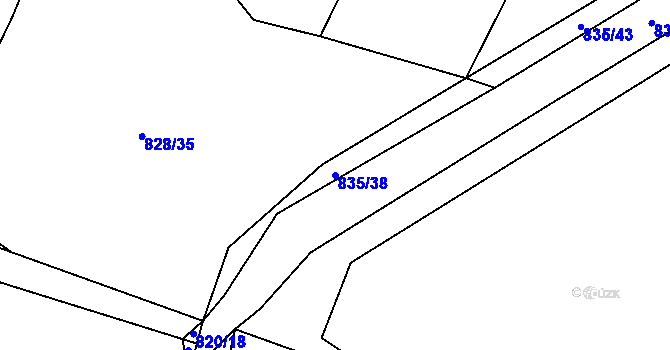 Parcela st. 835/38 v KÚ Proskovice, Katastrální mapa