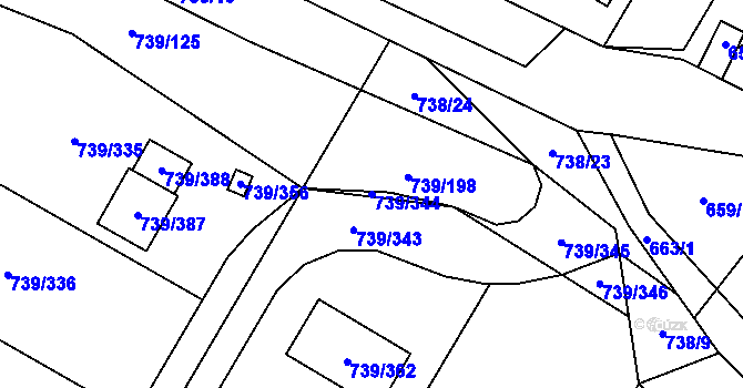 Parcela st. 739/344 v KÚ Proskovice, Katastrální mapa
