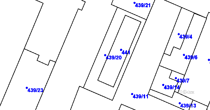 Parcela st. 439/20 v KÚ Proskovice, Katastrální mapa