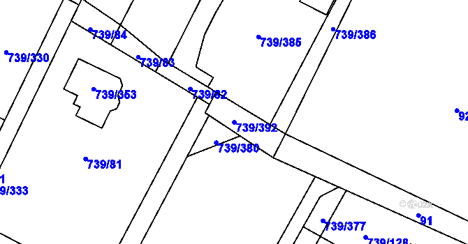 Parcela st. 739/392 v KÚ Proskovice, Katastrální mapa