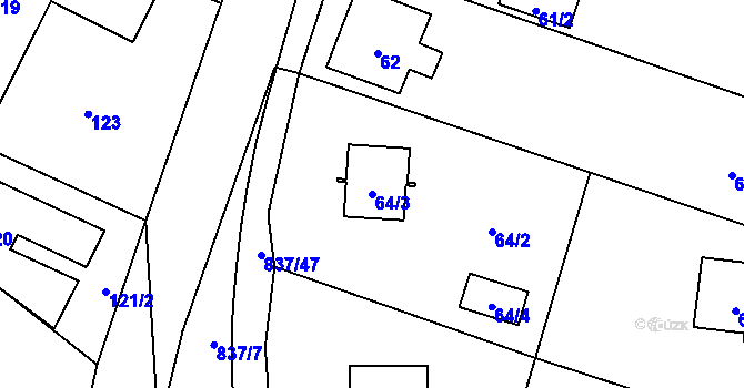 Parcela st. 64/3 v KÚ Proskovice, Katastrální mapa