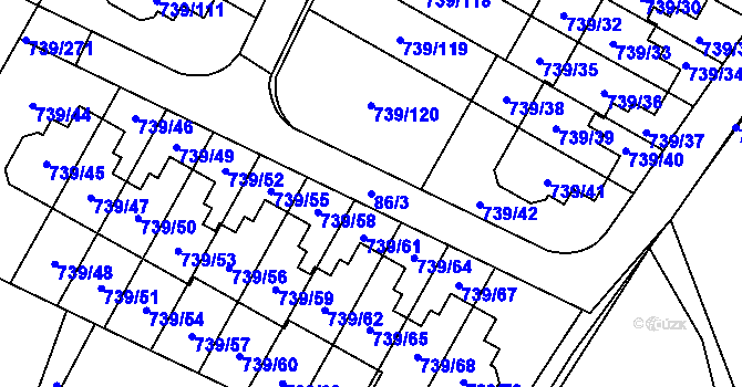 Parcela st. 86/3 v KÚ Proskovice, Katastrální mapa