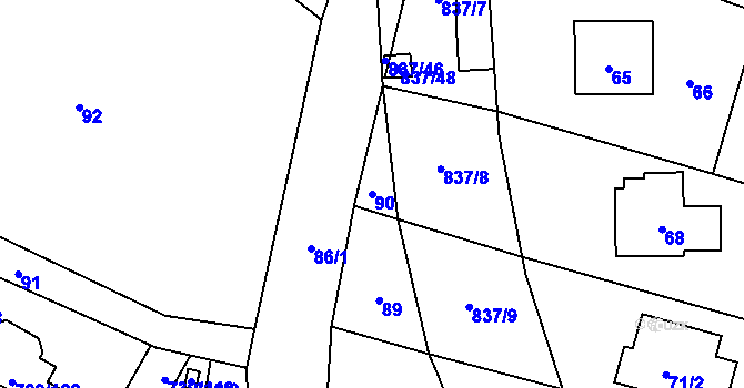 Parcela st. 90 v KÚ Proskovice, Katastrální mapa
