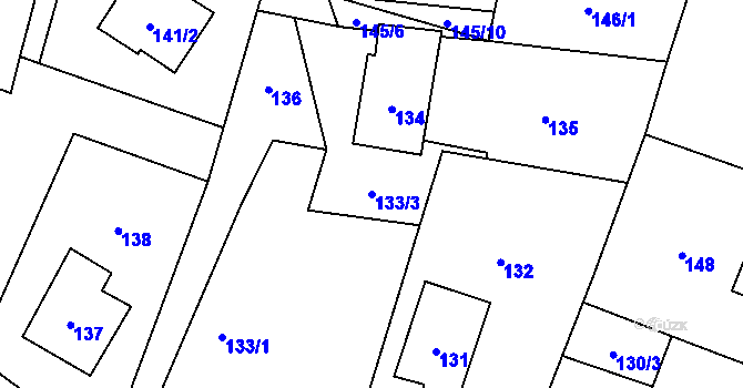 Parcela st. 133/3 v KÚ Proskovice, Katastrální mapa