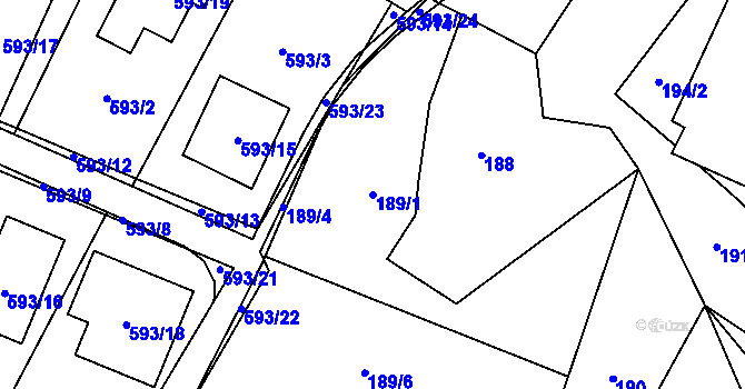 Parcela st. 189/1 v KÚ Proskovice, Katastrální mapa
