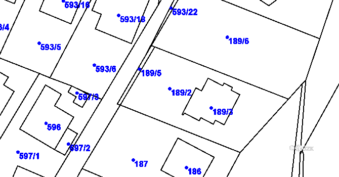 Parcela st. 189/2 v KÚ Proskovice, Katastrální mapa