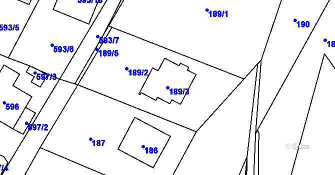 Parcela st. 189/3 v KÚ Proskovice, Katastrální mapa