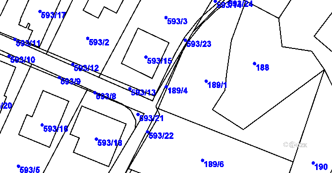 Parcela st. 189/4 v KÚ Proskovice, Katastrální mapa