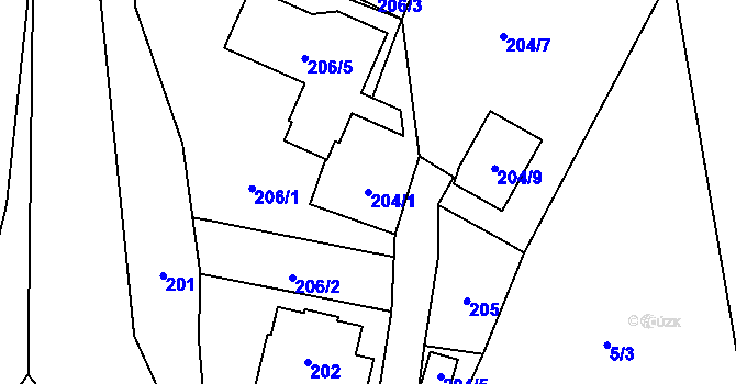 Parcela st. 204/1 v KÚ Proskovice, Katastrální mapa