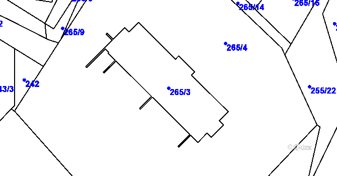 Parcela st. 265/3 v KÚ Proskovice, Katastrální mapa