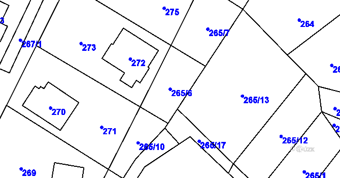 Parcela st. 265/6 v KÚ Proskovice, Katastrální mapa