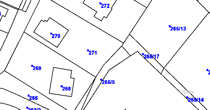Parcela st. 265/10 v KÚ Proskovice, Katastrální mapa