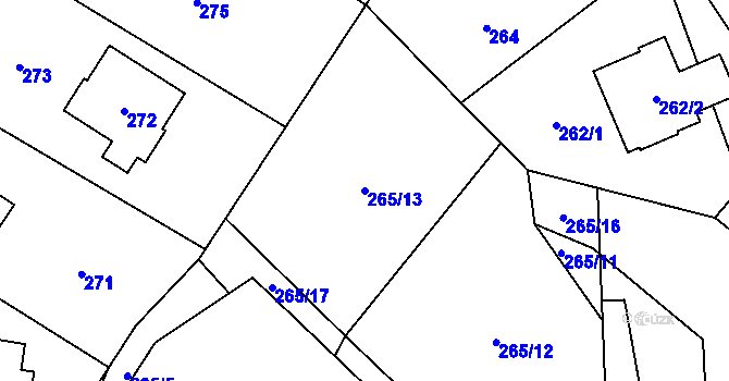 Parcela st. 265/13 v KÚ Proskovice, Katastrální mapa
