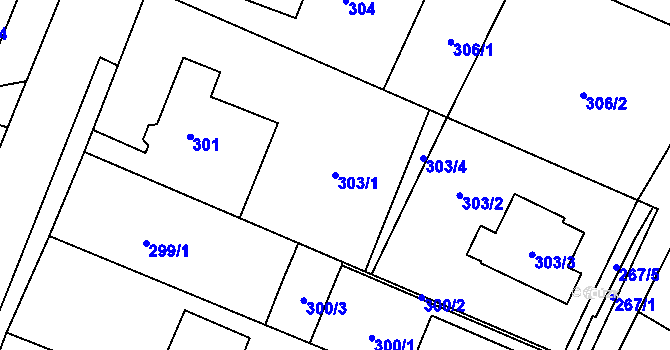 Parcela st. 303/1 v KÚ Proskovice, Katastrální mapa