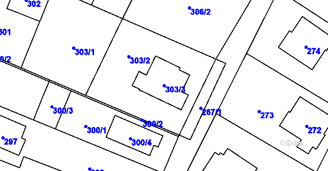 Parcela st. 303/3 v KÚ Proskovice, Katastrální mapa
