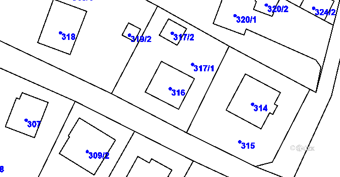 Parcela st. 316 v KÚ Proskovice, Katastrální mapa