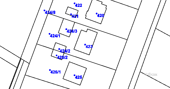 Parcela st. 423 v KÚ Proskovice, Katastrální mapa